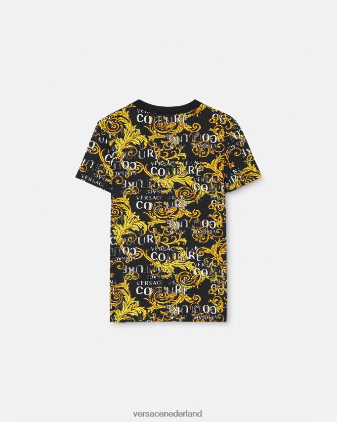 Versace Couture-T-shirt met logo vrouwen zwart goud kleding J2T4F42222