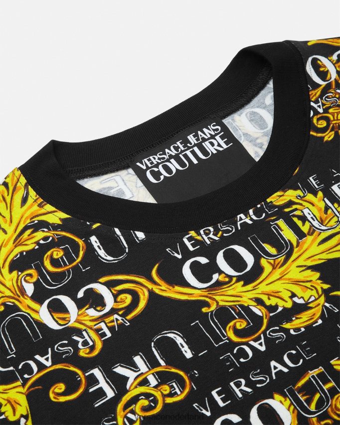 Versace Couture-T-shirt met logo vrouwen zwart goud kleding J2T4F42222