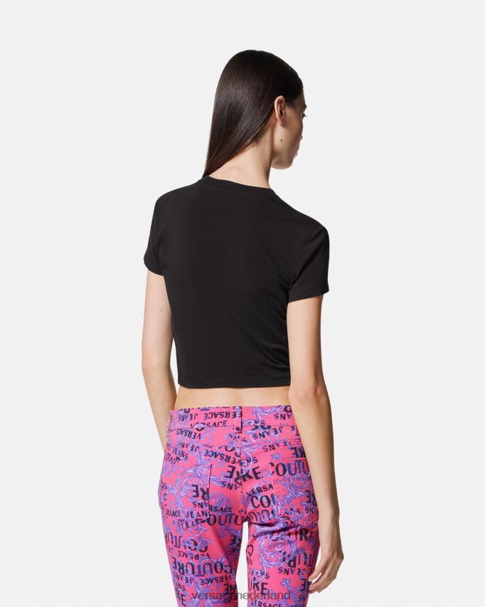 Versace Crop T-shirt met v-embleem vrouwen zwart kleding J2T4F42230
