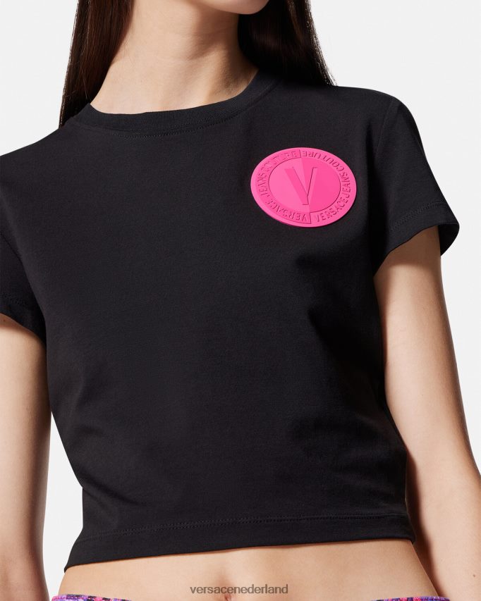 Versace Crop T-shirt met v-embleem vrouwen zwart kleding J2T4F42230