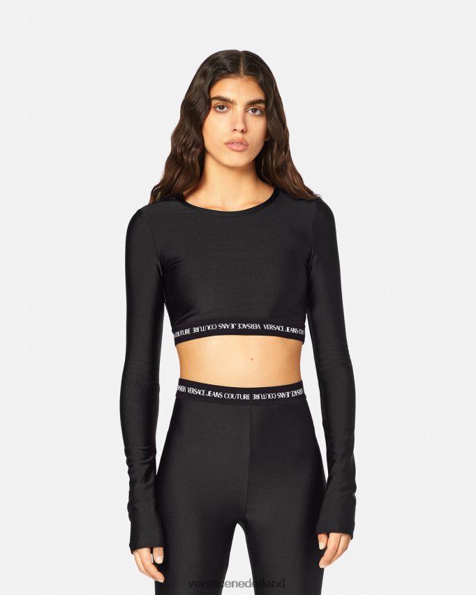 Versace Cropped T-shirt met lange mouwen en logo vrouwen zwart kleding J2T4F42153
