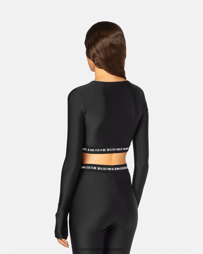 Versace Cropped T-shirt met lange mouwen en logo vrouwen zwart kleding J2T4F42153