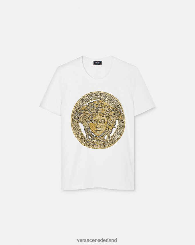 Versace Kristallen La Medusa T-shirt vrouwen wit goud kleding J2T4F4133