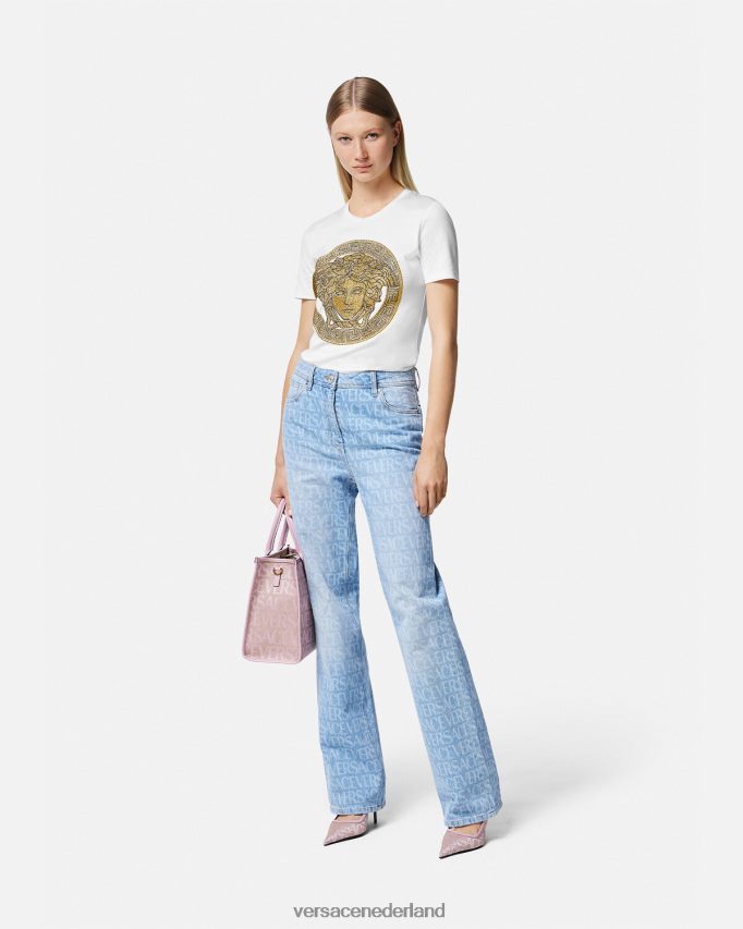 Versace Kristallen La Medusa T-shirt vrouwen wit goud kleding J2T4F4133