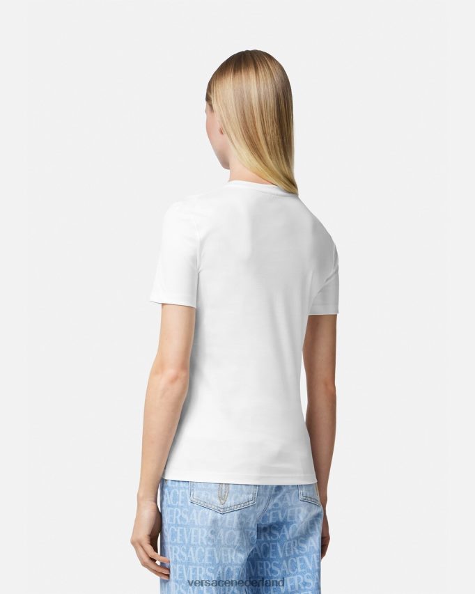 Versace Kristallen La Medusa T-shirt vrouwen wit goud kleding J2T4F4133