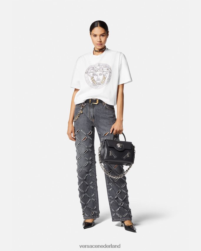 Versace Medusa crop top met studs vrouwen wit kleding J2T4F4154