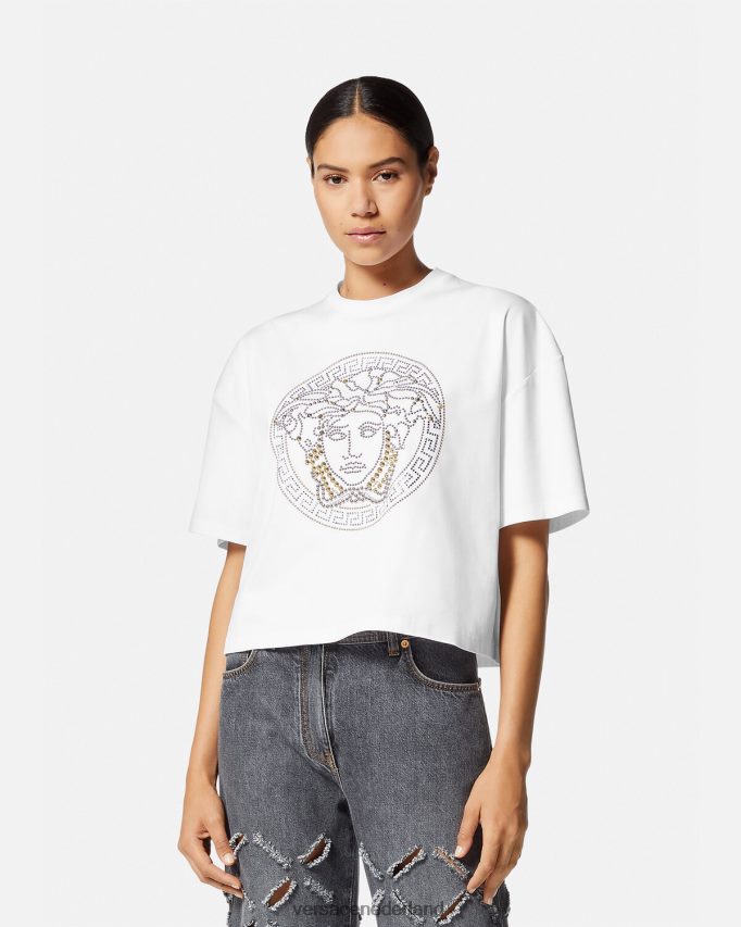 Versace Medusa crop top met studs vrouwen wit kleding J2T4F4154