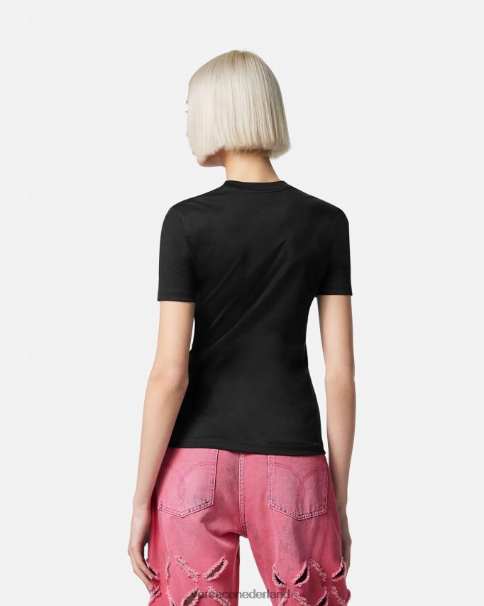 Versace T-shirt met kristallen Medusa-logo vrouwen zwart en roze kleding J2T4F4153
