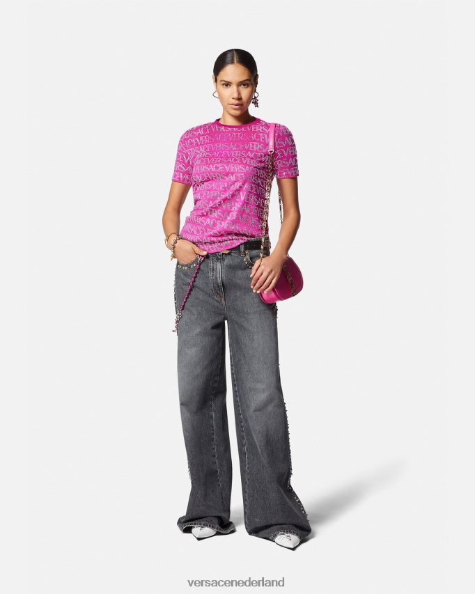 Versace T-shirt met kristallen all-over vrouwen fuchsia kleding J2T4F4146