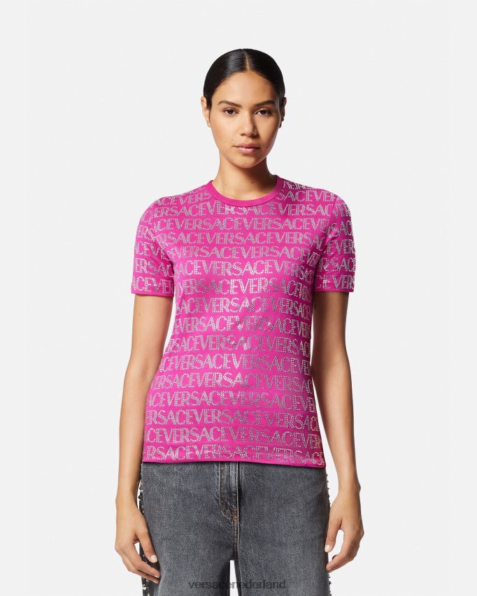 Versace T-shirt met kristallen all-over vrouwen fuchsia kleding J2T4F4146