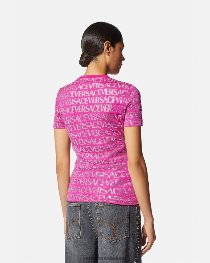 Versace T-shirt met kristallen all-over vrouwen fuchsia kleding J2T4F4146