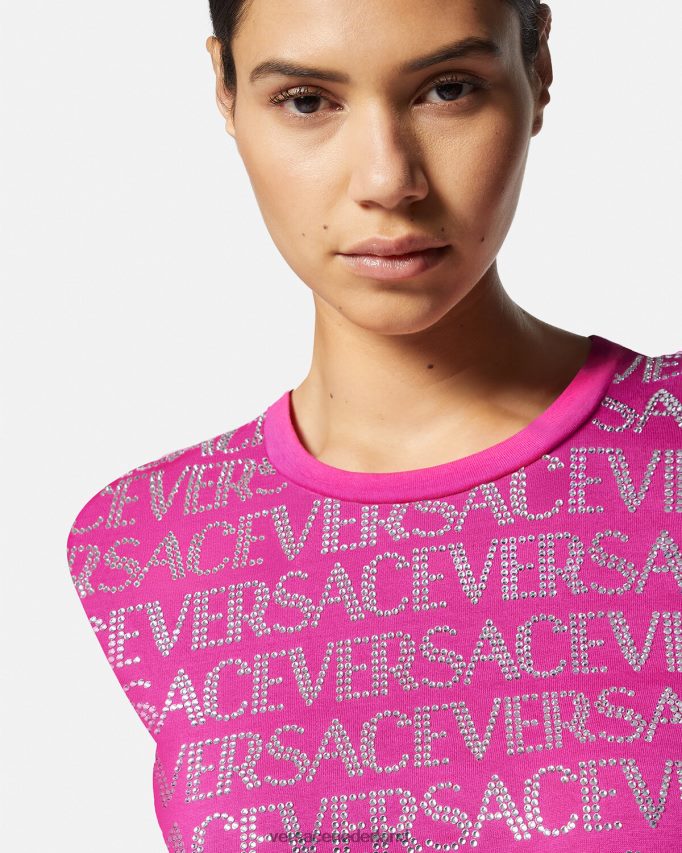 Versace T-shirt met kristallen all-over vrouwen fuchsia kleding J2T4F4146