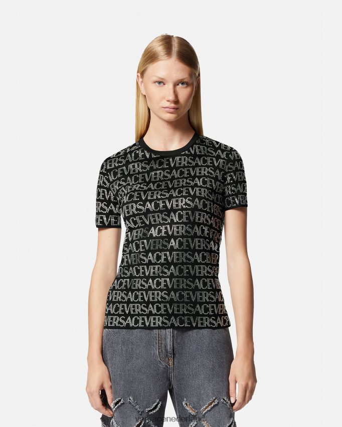 Versace T-shirt met kristallen all-over vrouwen zwart kleding J2T4F4147