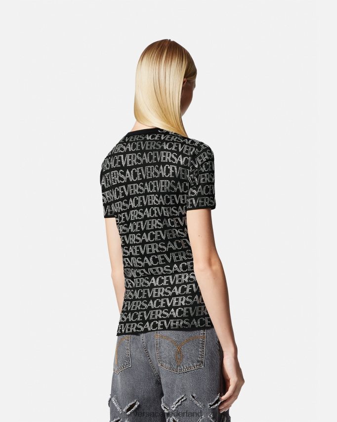 Versace T-shirt met kristallen all-over vrouwen zwart kleding J2T4F4147