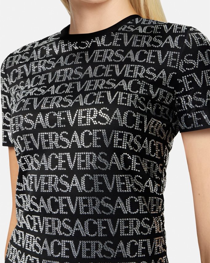 Versace T-shirt met kristallen all-over vrouwen zwart kleding J2T4F4147