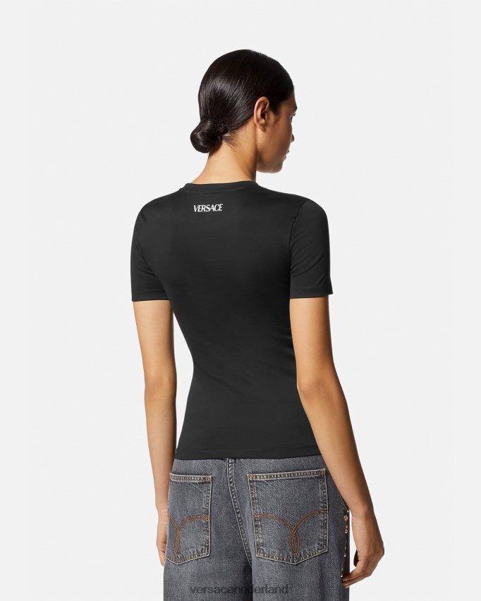 Versace T-shirt met kristallen medusa vrouwen zwart kleding J2T4F4141