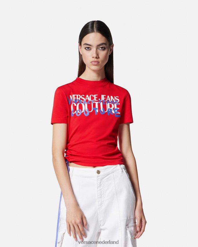 Versace T-shirt met logo en veters vrouwen oranje kleding J2T4F42172
