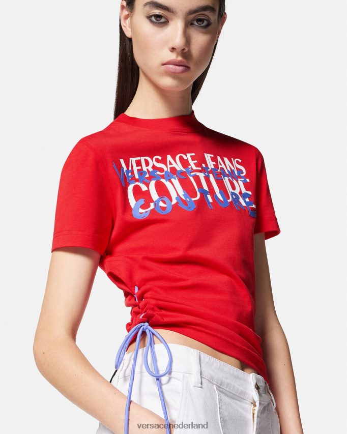 Versace T-shirt met logo en veters vrouwen oranje kleding J2T4F42172