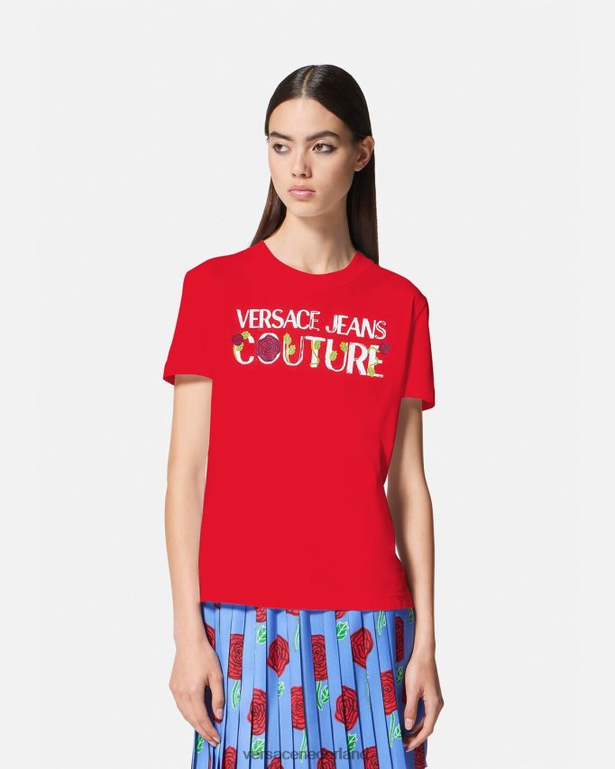 Versace T-shirt met rozenlogo vrouwen oranje kleding J2T4F42168
