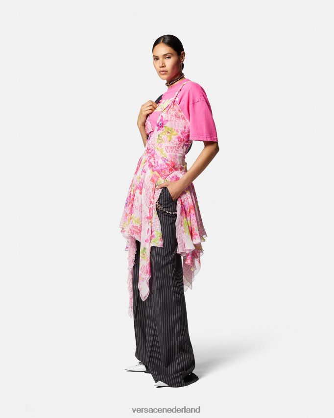 Versace T-shirt met verweerd logo vrouwen roze kleding J2T4F4152