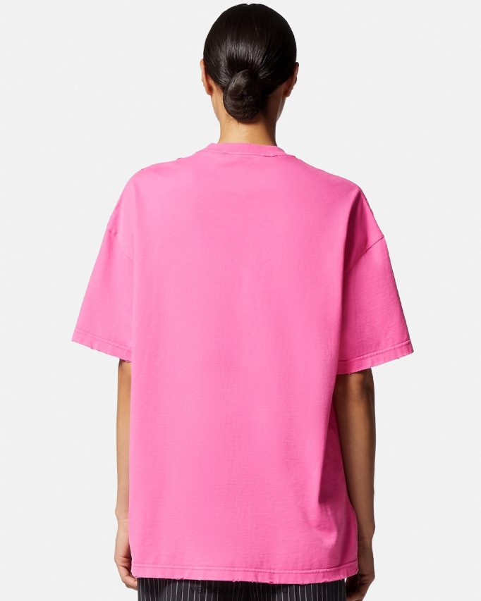 Versace T-shirt met verweerd logo vrouwen roze kleding J2T4F4152