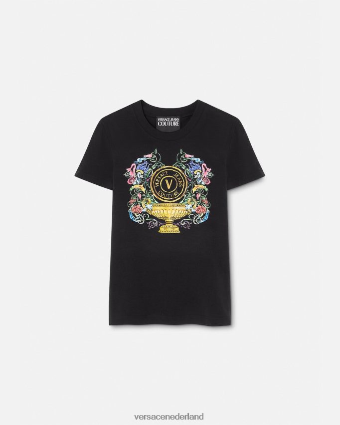 Versace Tuin-T-shirt met v-embleem vrouwen zwart goud kleding J2T4F42231