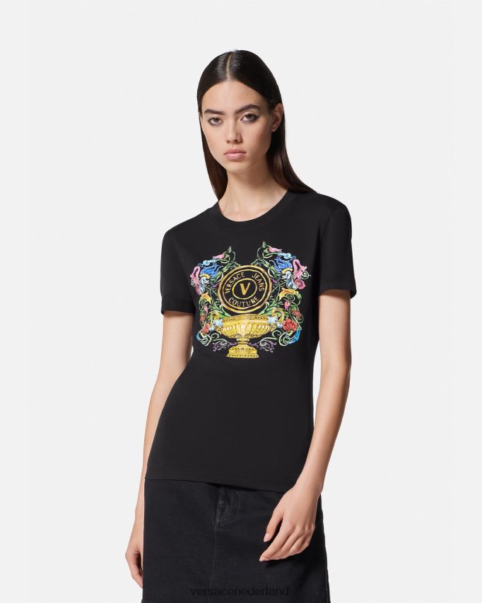 Versace Tuin-T-shirt met v-embleem vrouwen zwart goud kleding J2T4F42231