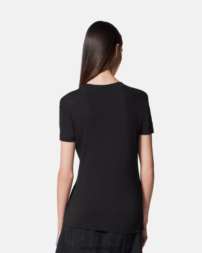 Versace Tuin-T-shirt met v-embleem vrouwen zwart goud kleding J2T4F42231
