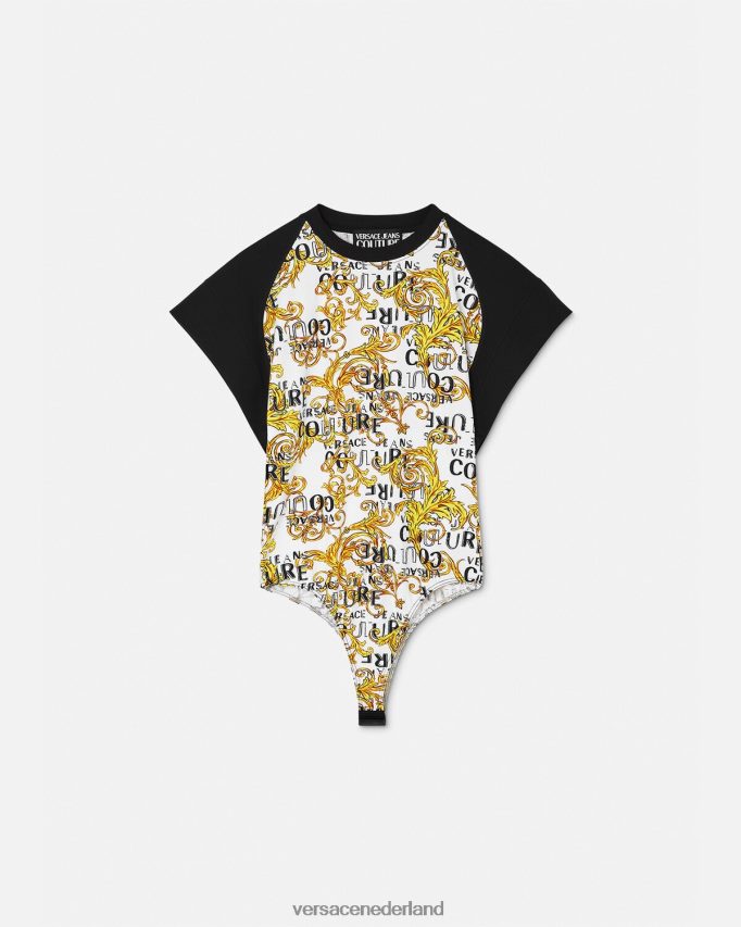 Versace couture bodysuit-T-shirt met logo vrouwen goud en wit kleding J2T4F42207