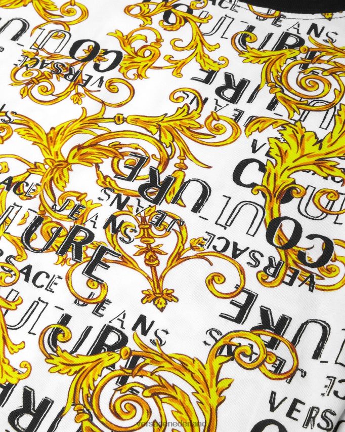 Versace couture bodysuit-T-shirt met logo vrouwen goud en wit kleding J2T4F42207