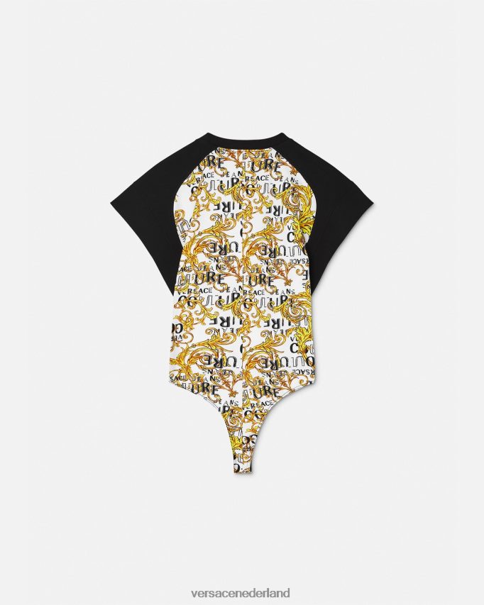 Versace couture bodysuit-T-shirt met logo vrouwen goud en wit kleding J2T4F42207