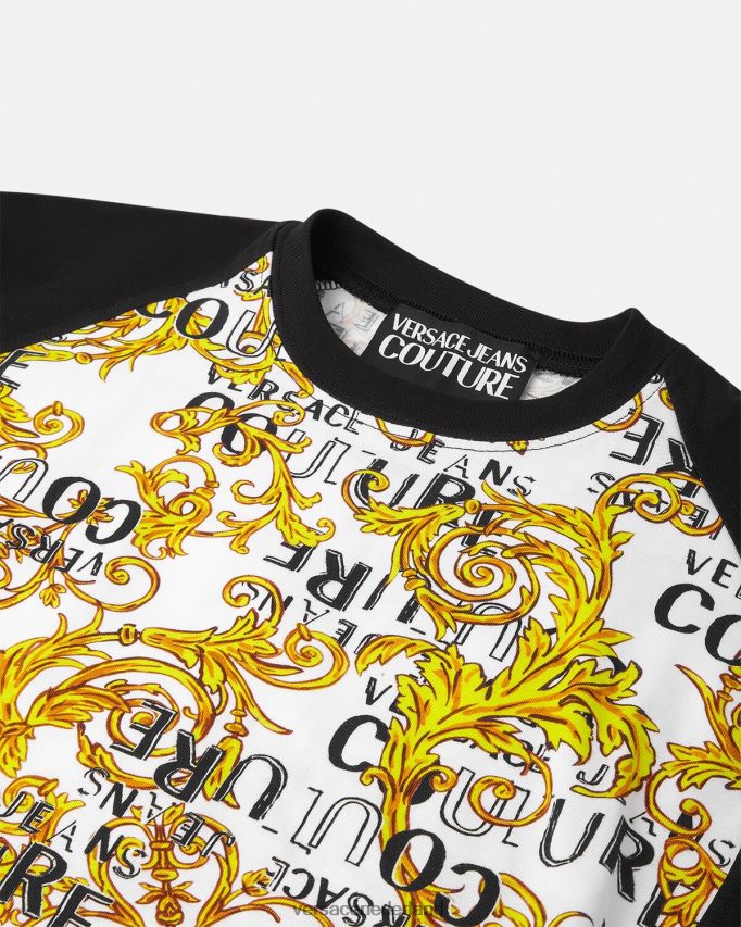 Versace couture bodysuit-T-shirt met logo vrouwen goud en wit kleding J2T4F42207