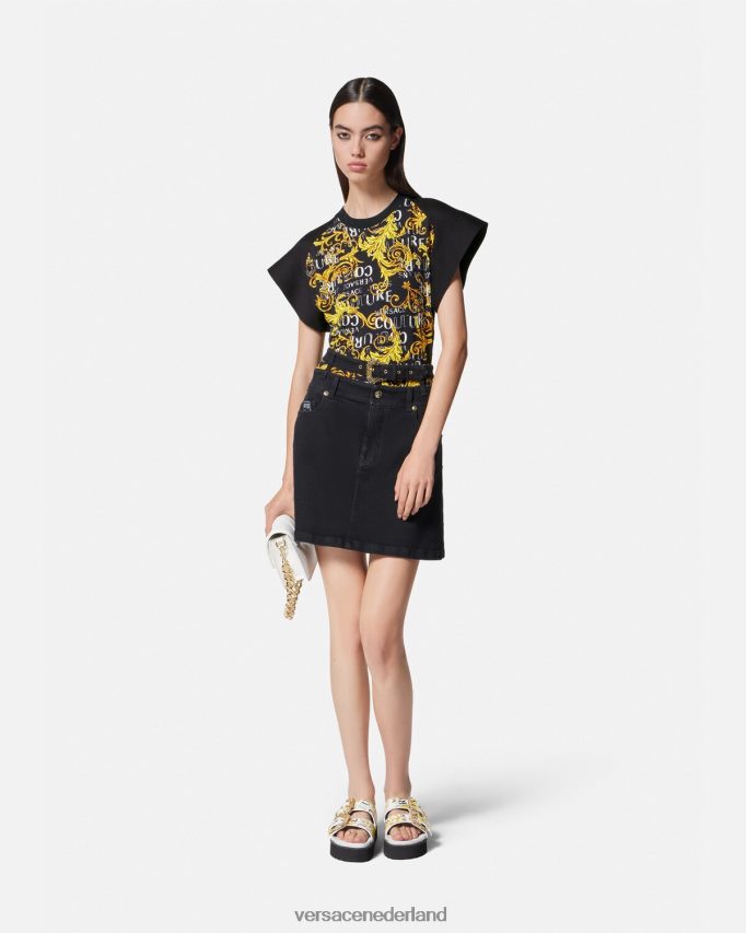 Versace couture bodysuit-T-shirt met logo vrouwen zwart goud kleding J2T4F42208