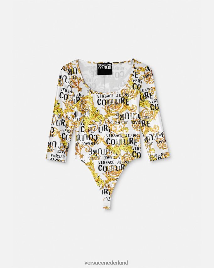 Versace couture bodysuit met logo vrouwen goud en wit kleding J2T4F42210