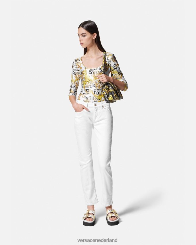 Versace couture bodysuit met logo vrouwen goud en wit kleding J2T4F42210