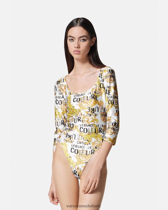 Versace couture bodysuit met logo vrouwen goud en wit kleding J2T4F42210