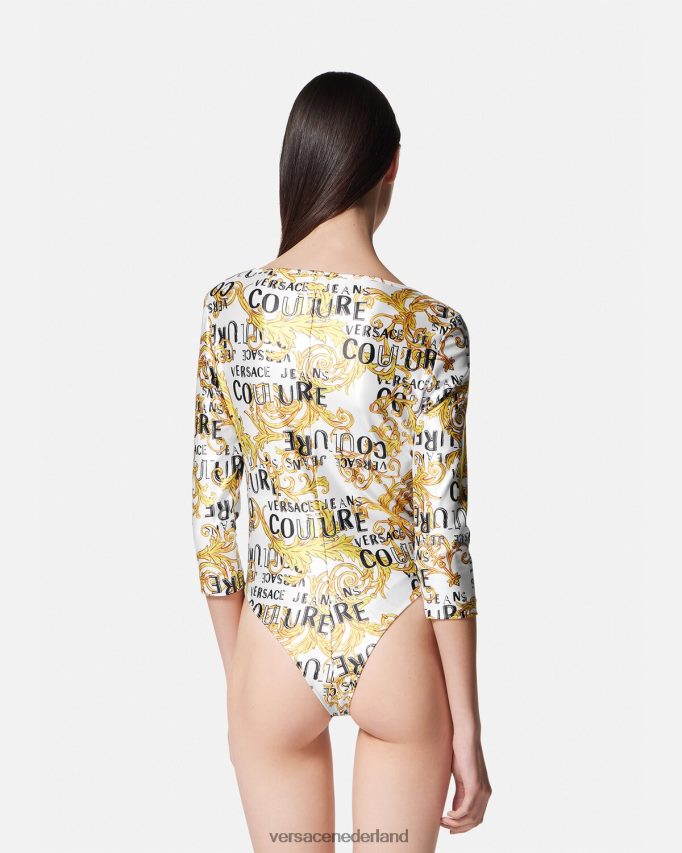 Versace couture bodysuit met logo vrouwen goud en wit kleding J2T4F42210