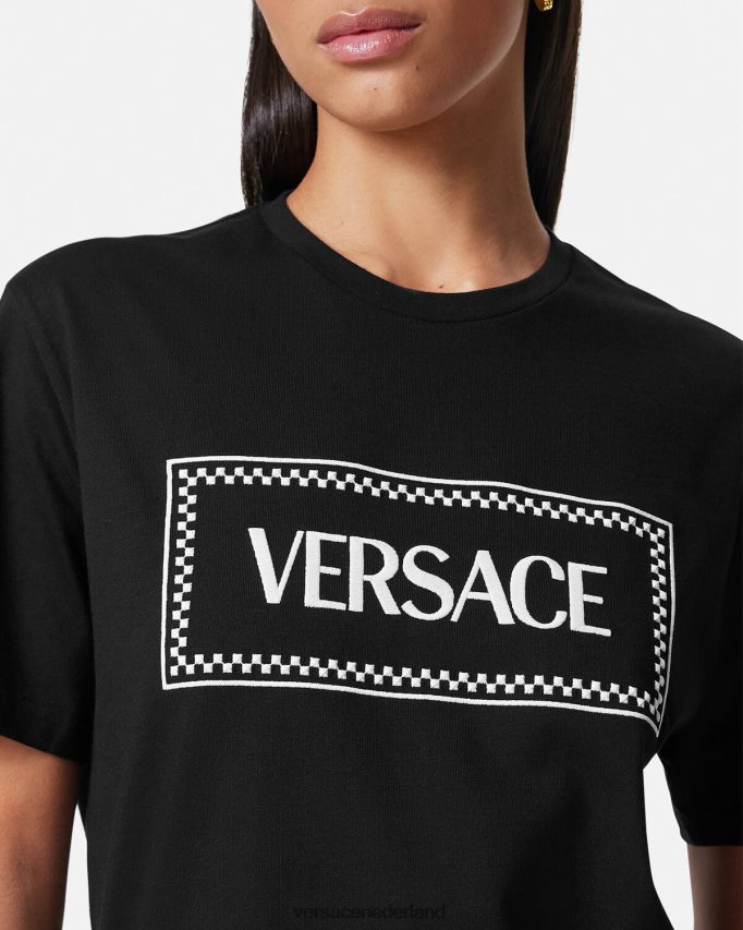 Versace geborduurd logo-T-shirt vrouwen zwart kleding J2T4F4137