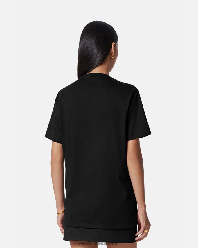 Versace geborduurd logo-T-shirt vrouwen zwart kleding J2T4F4137