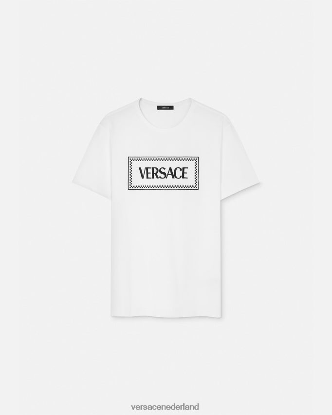 Versace geborduurd logo-T-shirt vrouwen zwart wit kleding J2T4F4136