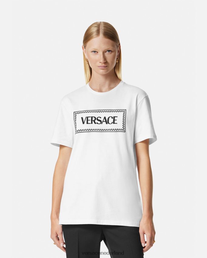 Versace geborduurd logo-T-shirt vrouwen zwart wit kleding J2T4F4136