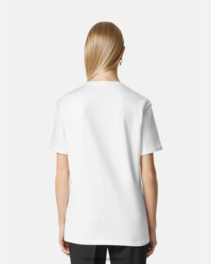 Versace geborduurd logo-T-shirt vrouwen zwart wit kleding J2T4F4136