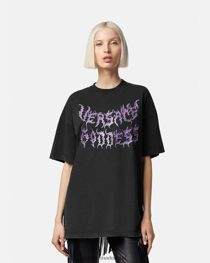 Versace godin oversized t-shirt vrouwen zwart kleding J2T4F4150