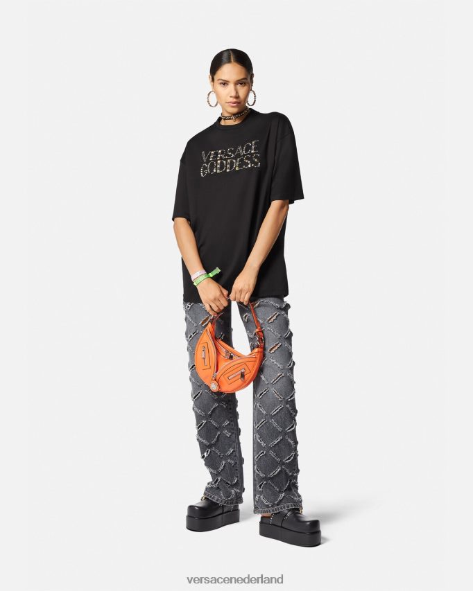 Versace godin t-shirt met studs vrouwen zwart kleding J2T4F4156