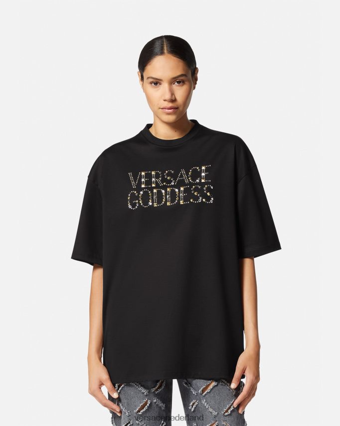Versace godin t-shirt met studs vrouwen zwart kleding J2T4F4156