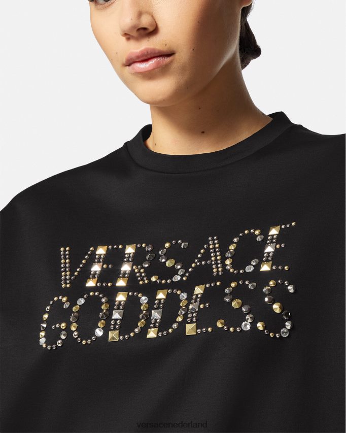 Versace godin t-shirt met studs vrouwen zwart kleding J2T4F4156