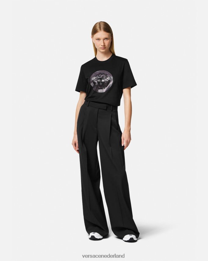 Versace kwal t-shirt vrouwen zwart en roze kleding J2T4F4127