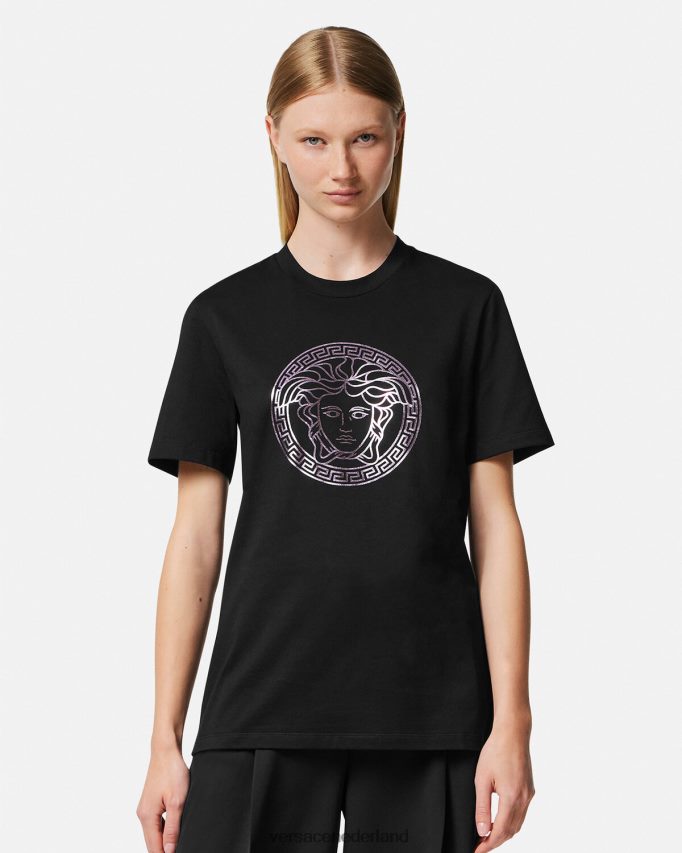Versace kwal t-shirt vrouwen zwart en roze kleding J2T4F4127
