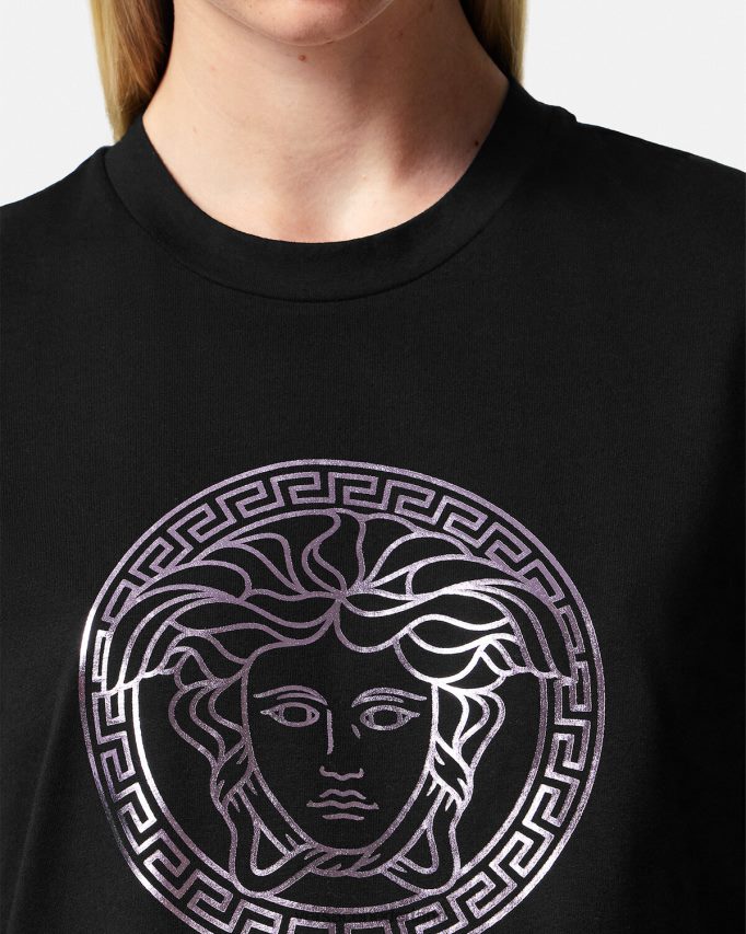 Versace kwal t-shirt vrouwen zwart en roze kleding J2T4F4127