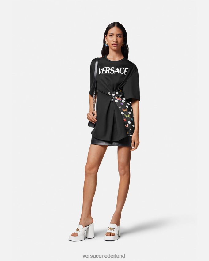 Versace vlinders veiligheidsspeld logo t-shirt vrouwen zwart & oranje & rood kleding J2T4F4131